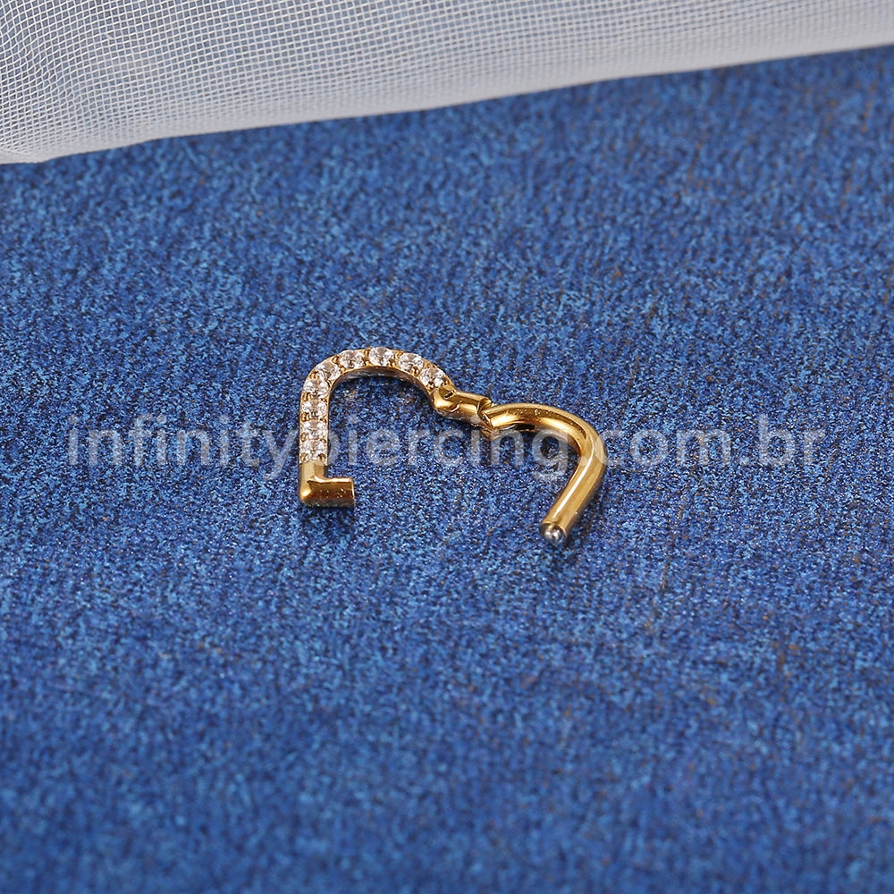 Piercing Argola Aço Cirúrgico Coração/Zircônia Cravejada
