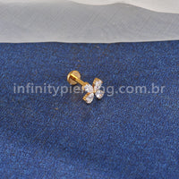 Piercing Labret Titânio Trevo 4 Zircônias
