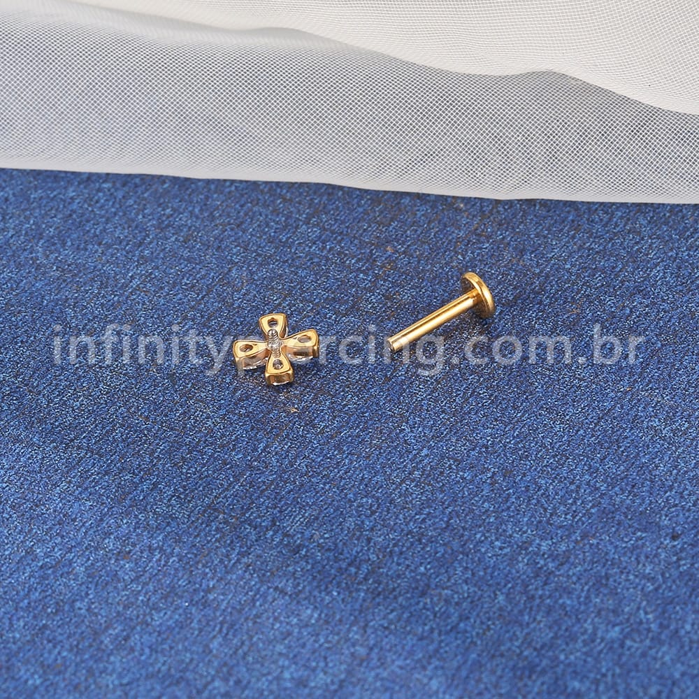 Piercing Labret Titânio Trevo 4 Zircônias