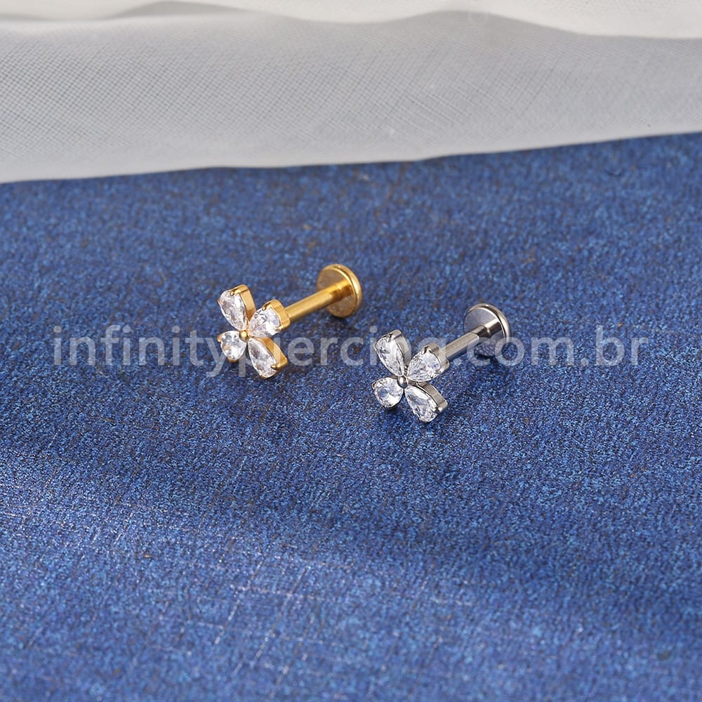 Piercing Labret Titânio Trevo 4 Zircônias