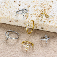 Anel Nostril Cruz Kit Completo Titânio Natural e Dourado com Brilhantes