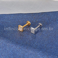 Piercing Labret Titânio Quadrado Com 4 Mini Zircônia