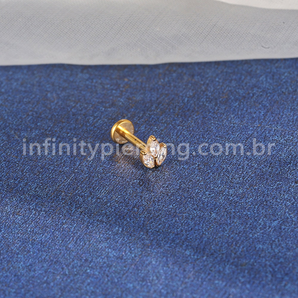 Piercing Labret Titânio Trio Zircônias Cravejadas