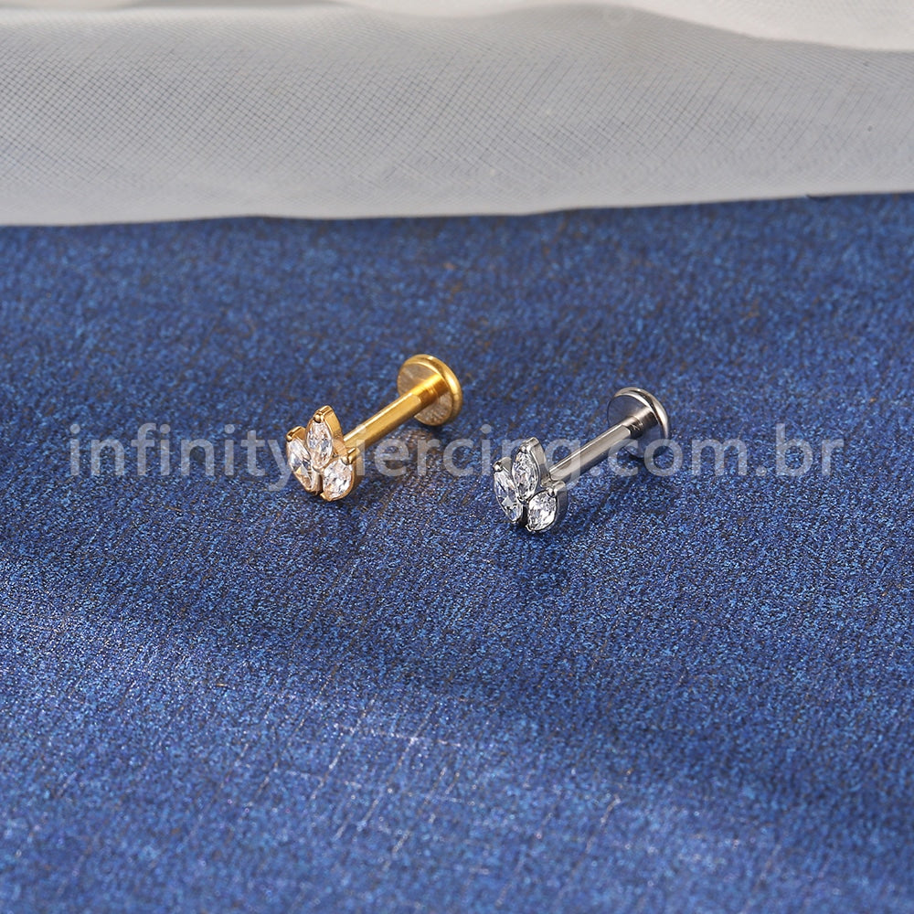 Piercing Labret Titânio Trio Zircônias Cravejadas