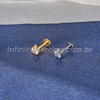 Piercing Labret Titânio Trio Zircônias Cravejadas