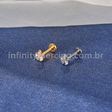 Piercing Labret Titânio Trio Zircônias Cravejadas