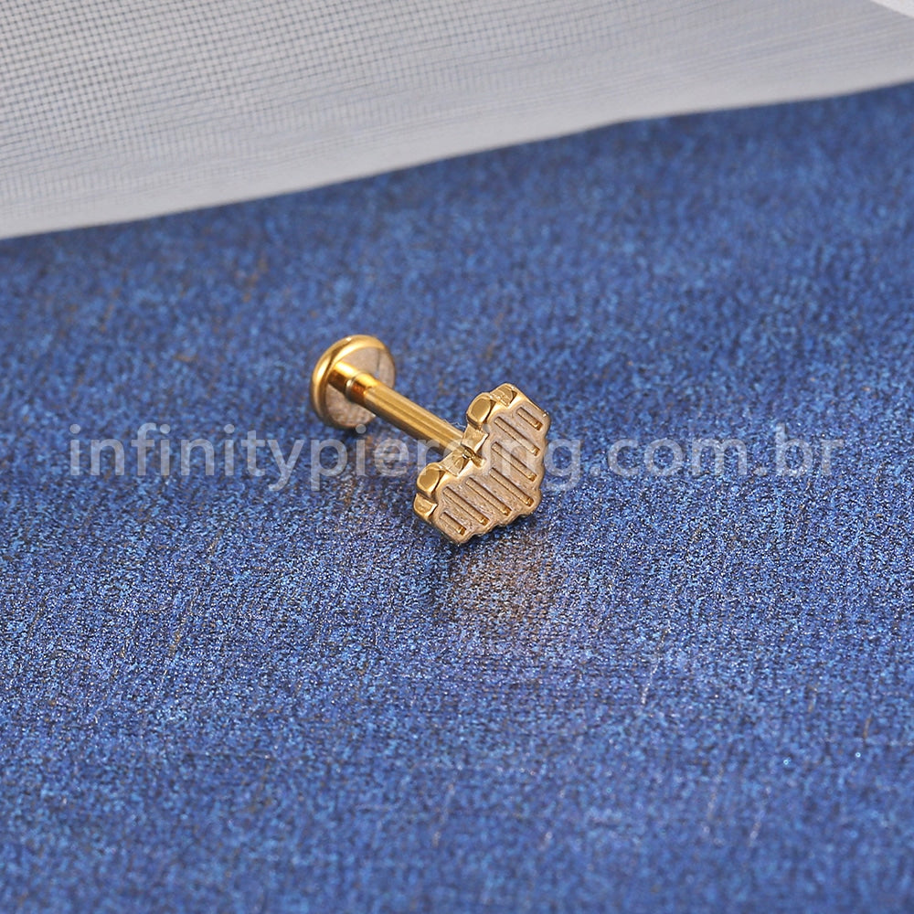 Piercing Labret Aço Cirúrgico Coração Listrado