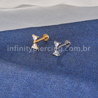 Piercing Labret Titânio Laço Zircônias Cravejadas
