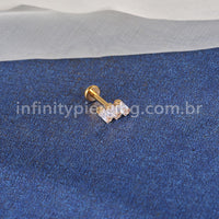 Piercing Labret Titânio 3 Pedras Zircônias Cravejadas
