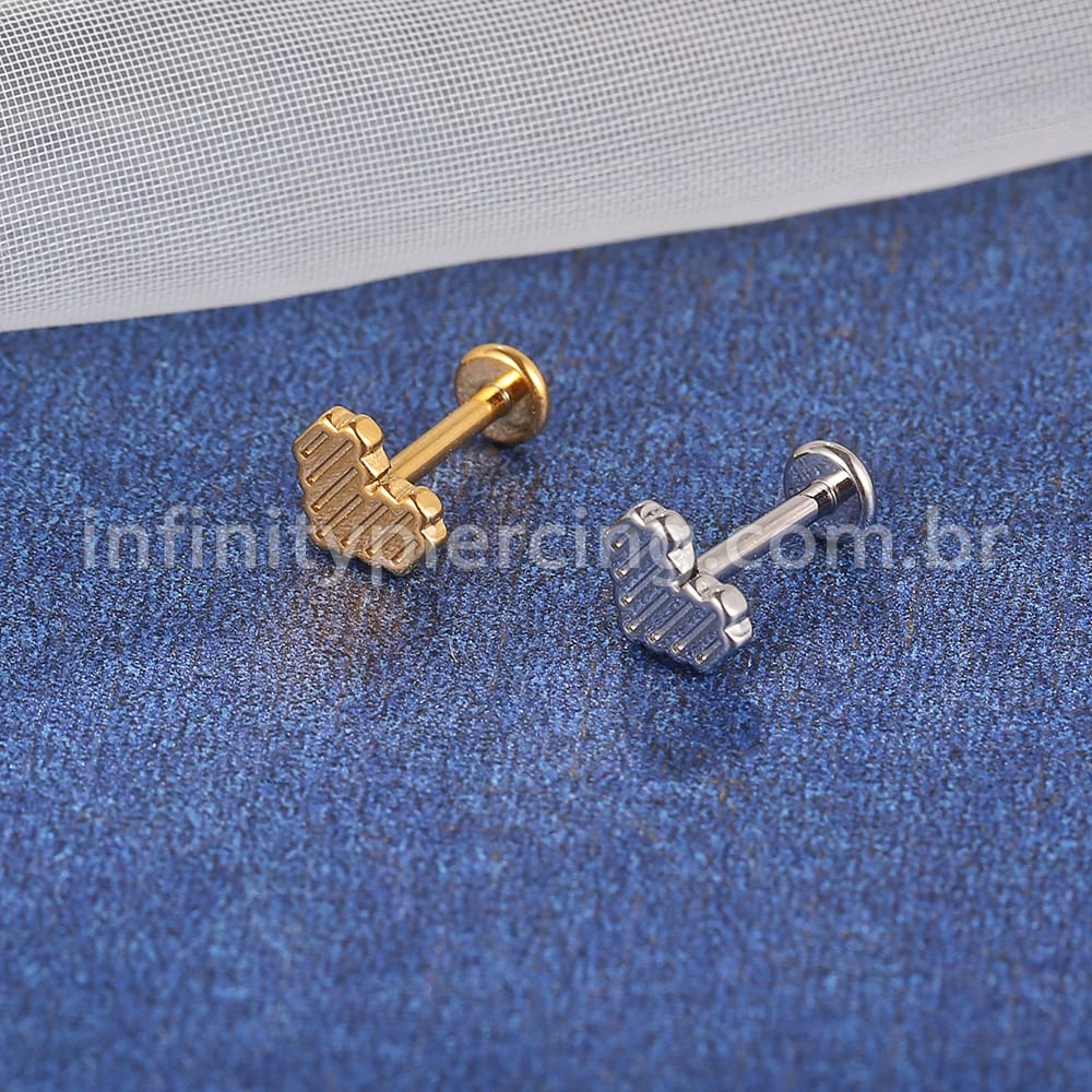 Piercing Labret Aço Cirúrgico Coração Listrado