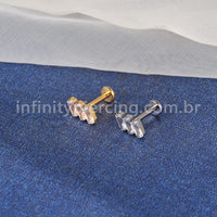 Piercing Labret Titânio 3 Pedras Zircônias Cravejadas