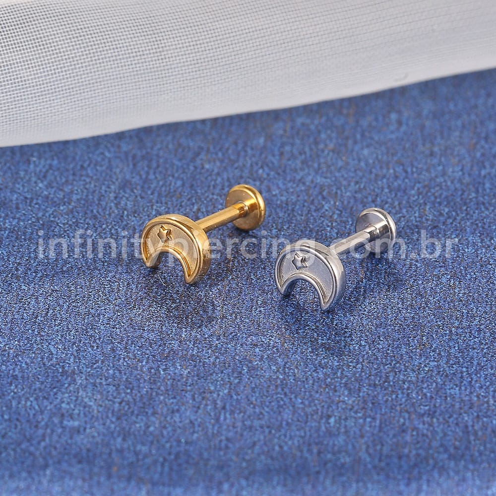 Piercing Labret Aço Cirúrgico Lua Com Estrela
