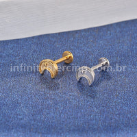 Piercing Labret Aço Cirúrgico Lua Com Estrela