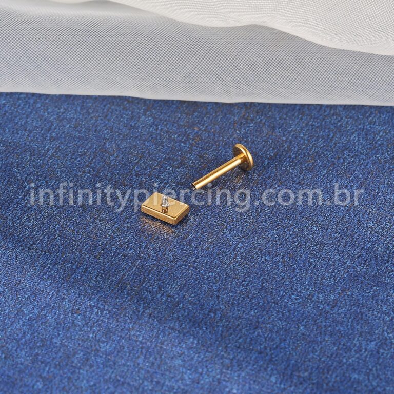Piercing Labret Titânio Quadrado Zircônias Cravejadas