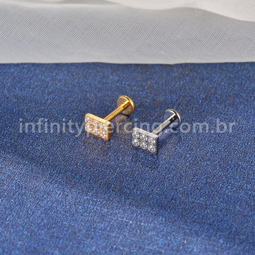 Piercing Labret Titânio Quadrado Zircônias Cravejadas