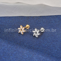 Piercing Labret Titânio Flor Com 6 Zircônias