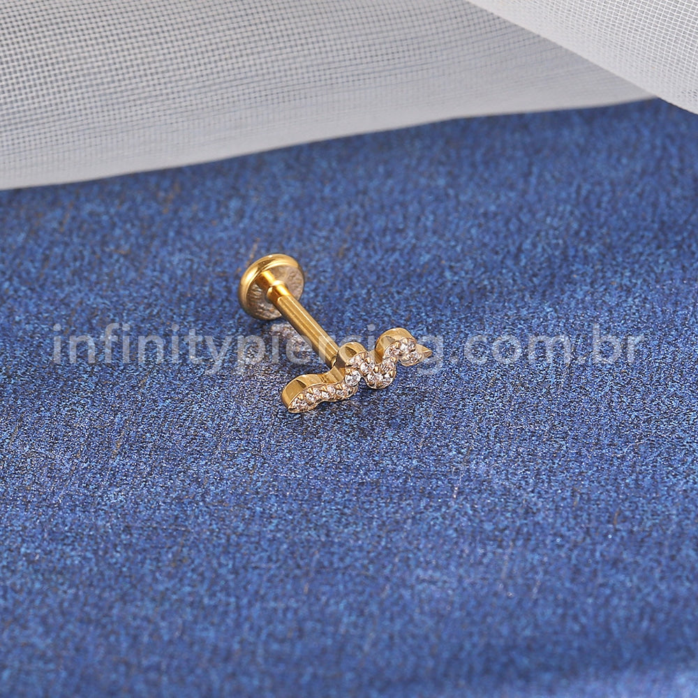 Piercing Labret Aço Cirúrgico Cobra Zircônia