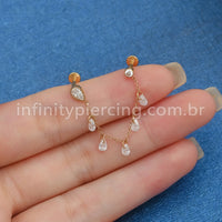Piercing Labret Titânio Gota Corrente Com Zircônia