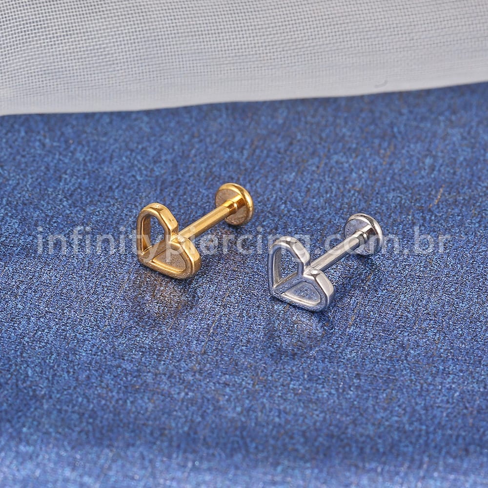 Piercing Labret Aço Cirúrgico Coração Metade Vazado