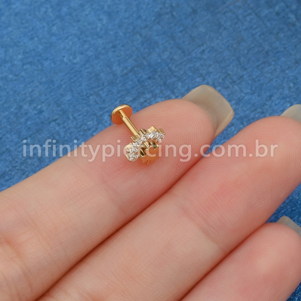 Piercing Labret Aço Cirúrgico Trevo Com Zircônia Cravejada