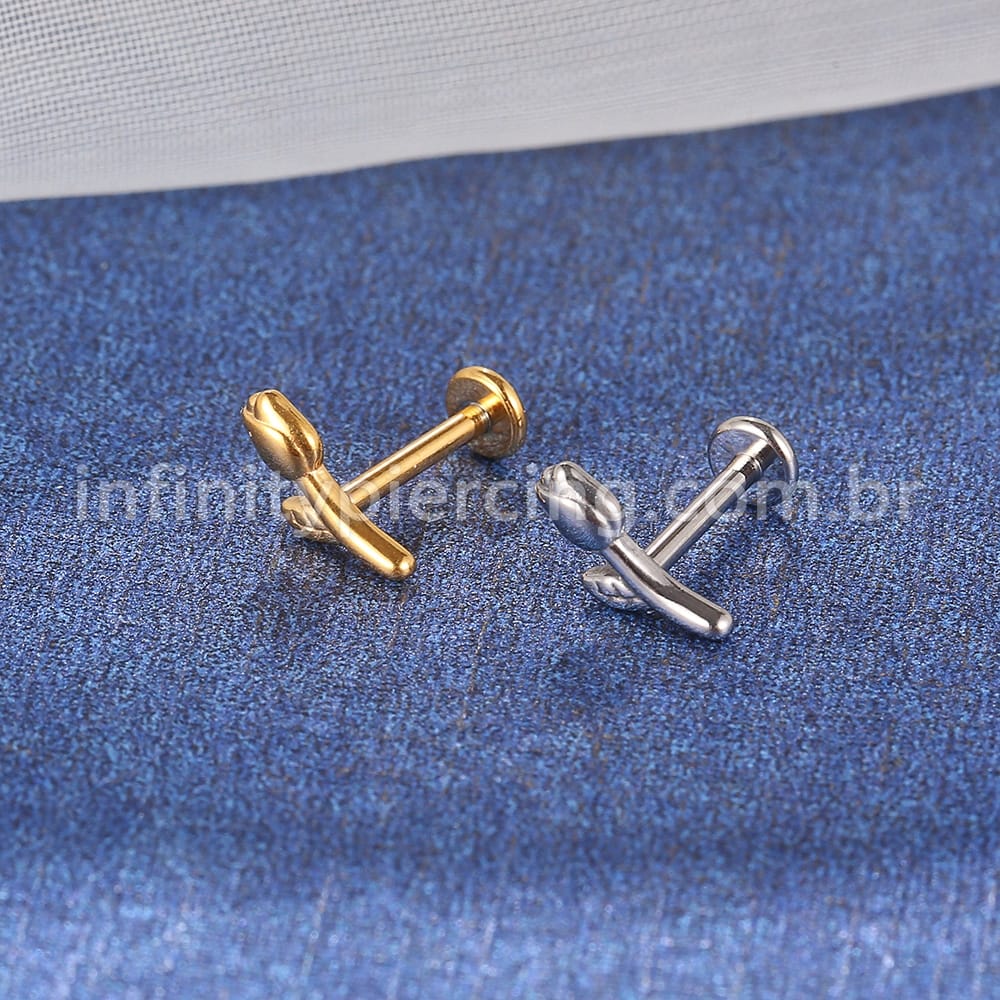 Piercing Labret Aço Cirúrgico Rosa