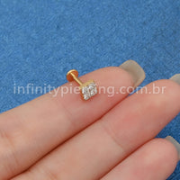 Piercing Labret Aço Cirúrgico Quadrado 4 Zircônias
