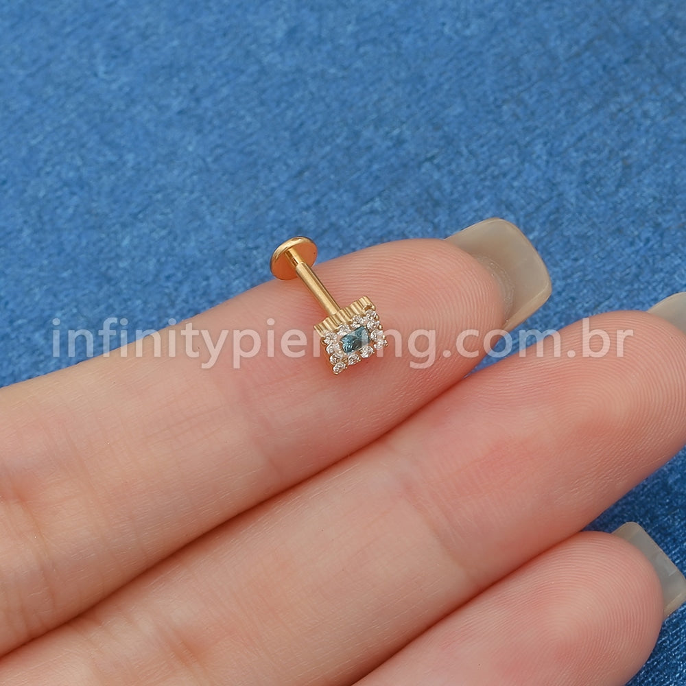 Piercing Labret Aço Cirúrgico Quadrado Zircônia