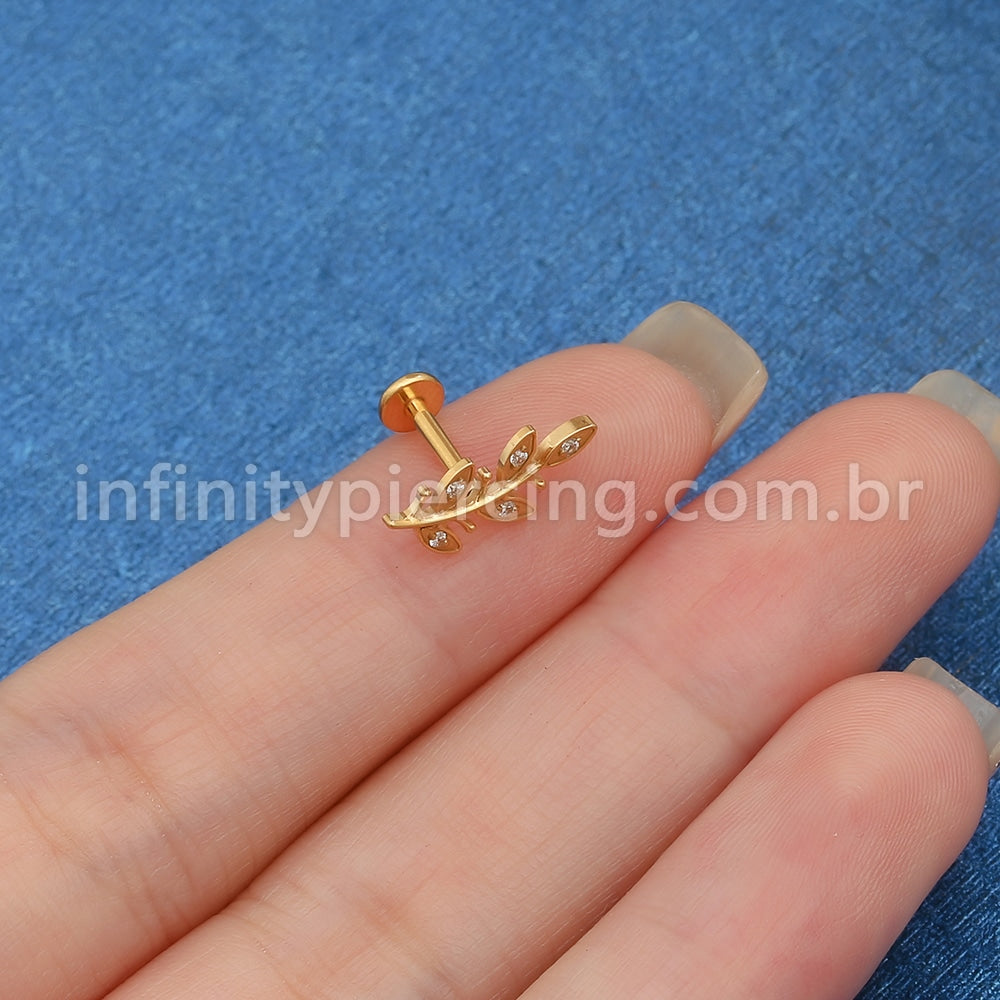 Piercing Labret Titânio Galho Zircônia Cravejada