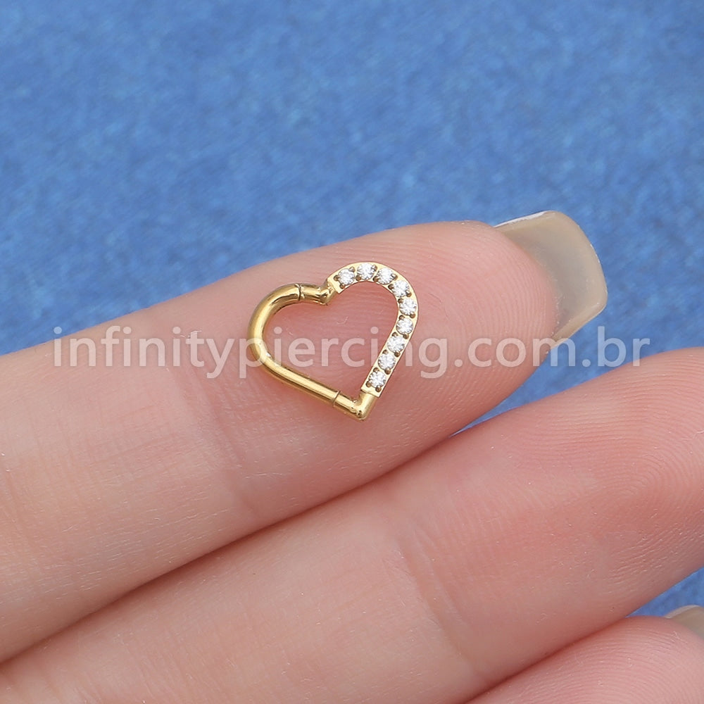 Piercing Argola Aço Cirúrgico Coração/Zircônia Cravejada