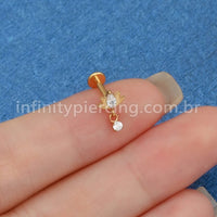 Piercing Labret Titânio Flor Com Pingente Zircônia
