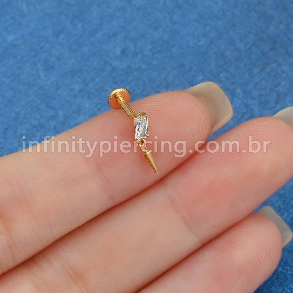 Piercing Labret Titânio Retângulo Com Pingente Spike