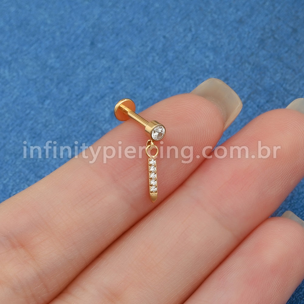 Piercing Labret Titânio Ponto De Luz Pinguente Barra Zircônia