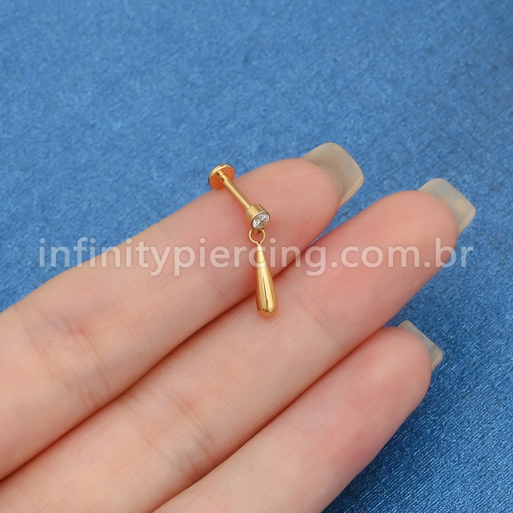 Piercing Labret Titânio Ponto de Luz Com Pingente Gota