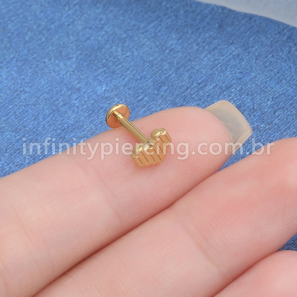 Piercing Labret Aço Cirúrgico Coração Listrado