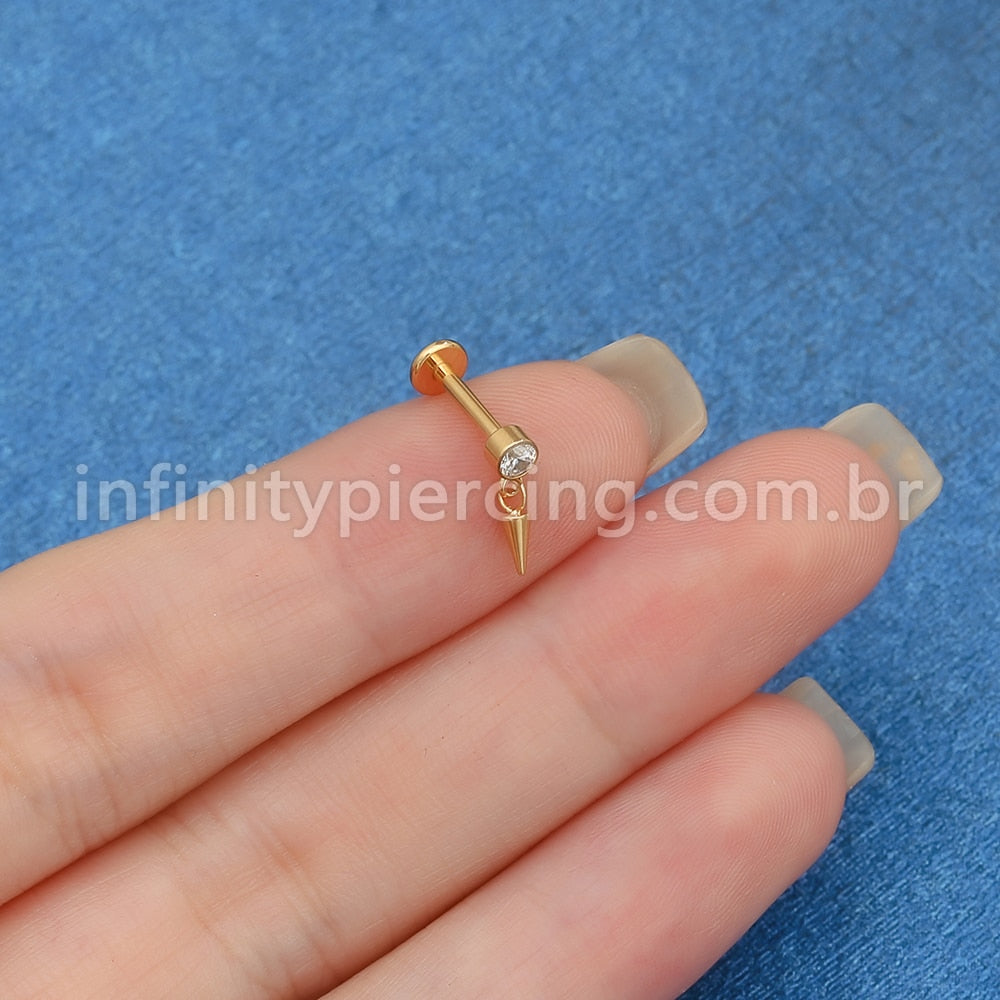 Piercing Labret Titânio Ponto De Luz Com Pingente Spike