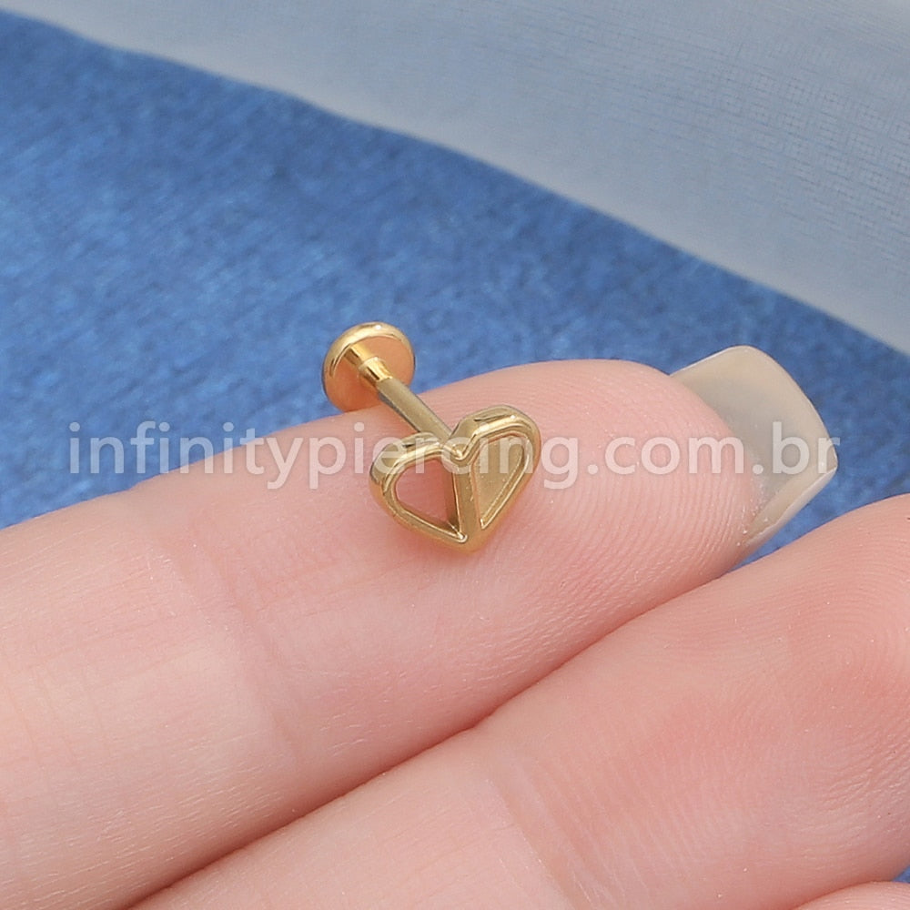 Piercing Labret Aço Cirúrgico Coração Metade Vazado
