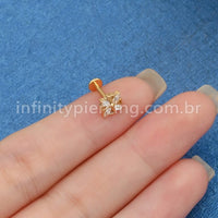 Piercing Labret Titânio Flor 4 Zircônia Cravejada