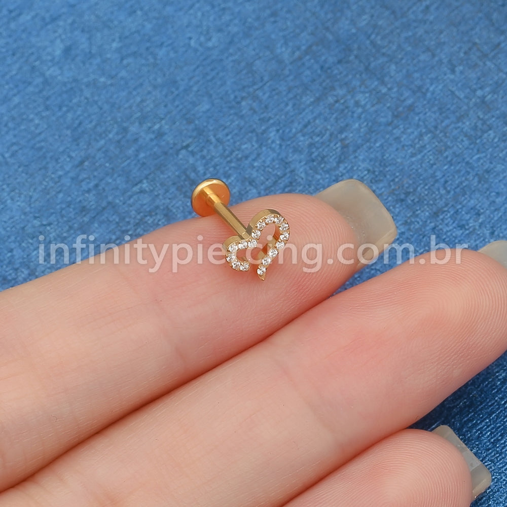 Piercing Labret Titânio Coração Zircônia Cravejada