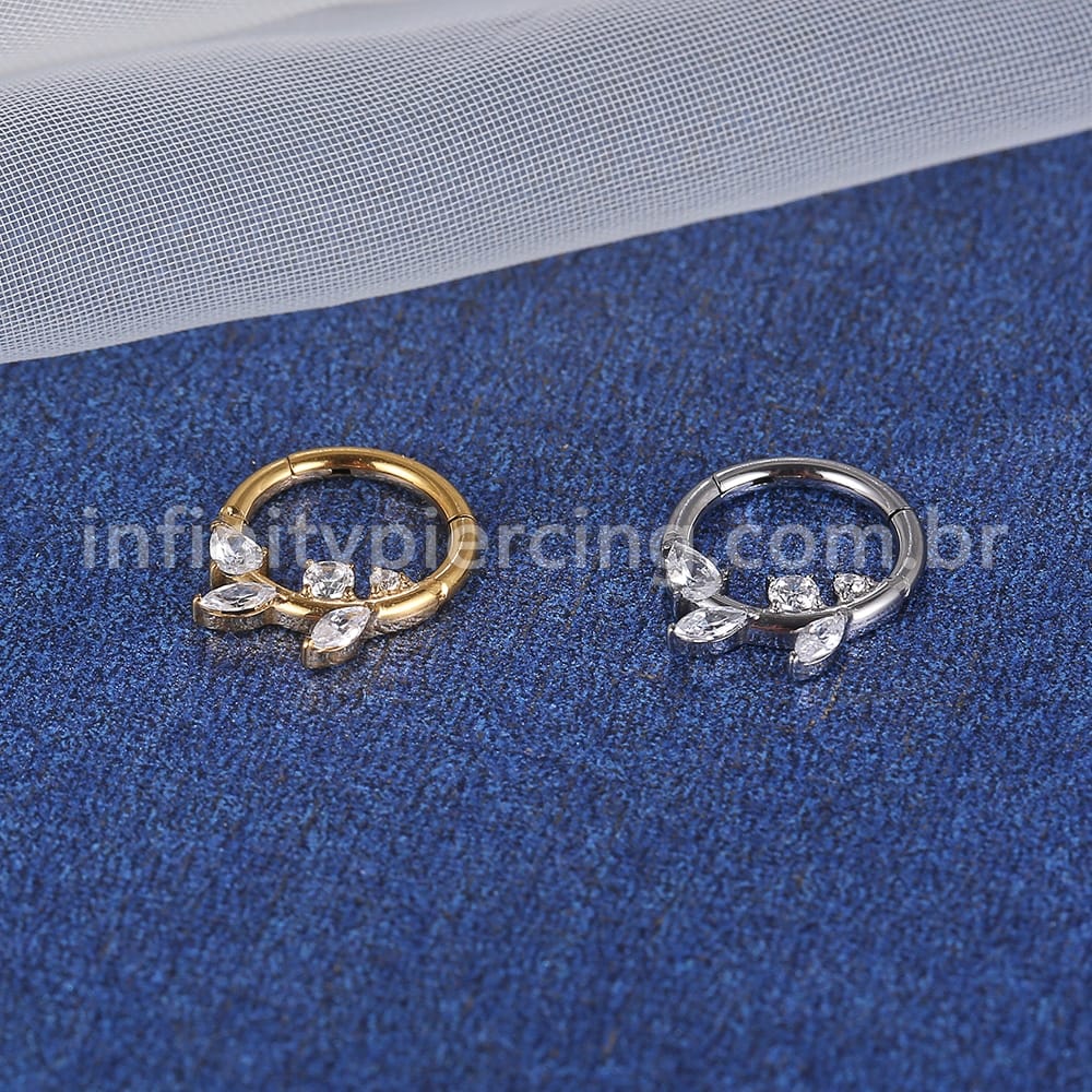 Piercing Argola Titânio Folha Zircônia Cravejada