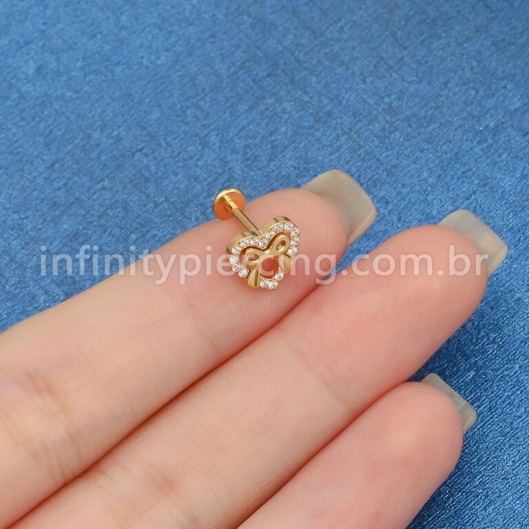 Piercing Labret Titânio Coração/Laço Zircônia