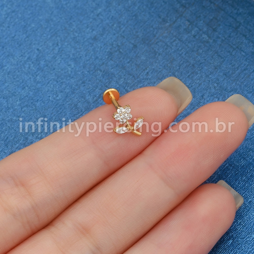 Piercing Labret Titânio Flor Com Zircônias