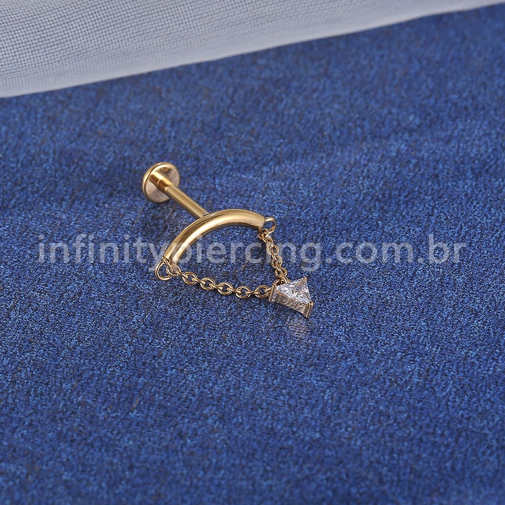 Piercing Labret Aço Cirúrgico Curvo Com Corrente/Zircônia