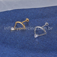 Piercing Labret Aço Cirúrgico Curvo Com Corrente/Zircônia