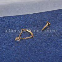 Piercing Labret Aço Cirúrgico Curvo Com Corrente/Zircônia