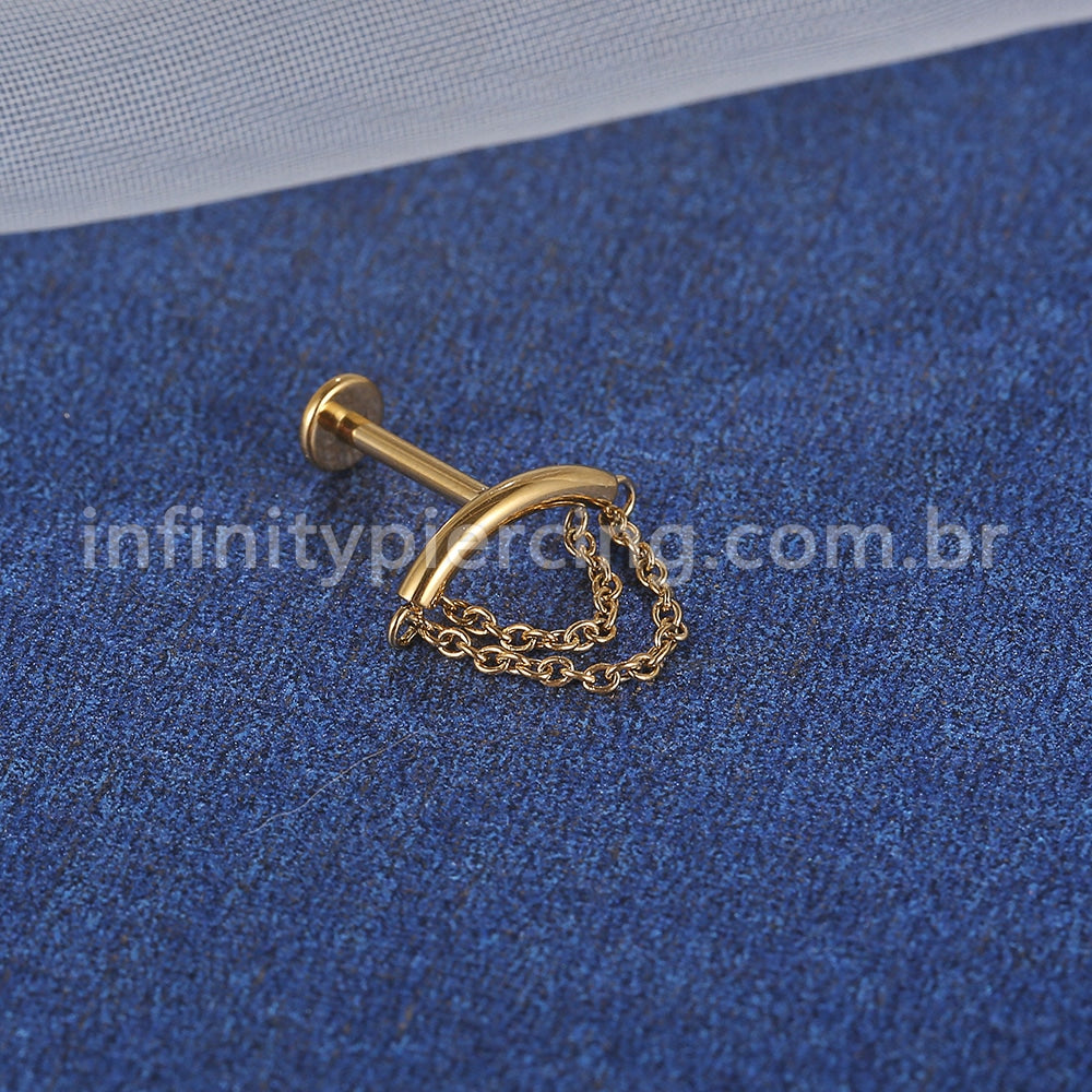 Piercing Labret Aço Cirúrgico Barra Com Correntes