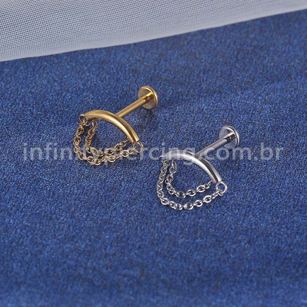 Piercing Labret Aço Cirúrgico Barra Com Correntes