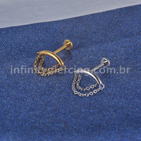 Piercing Labret Aço Cirúrgico Barra Com Correntes