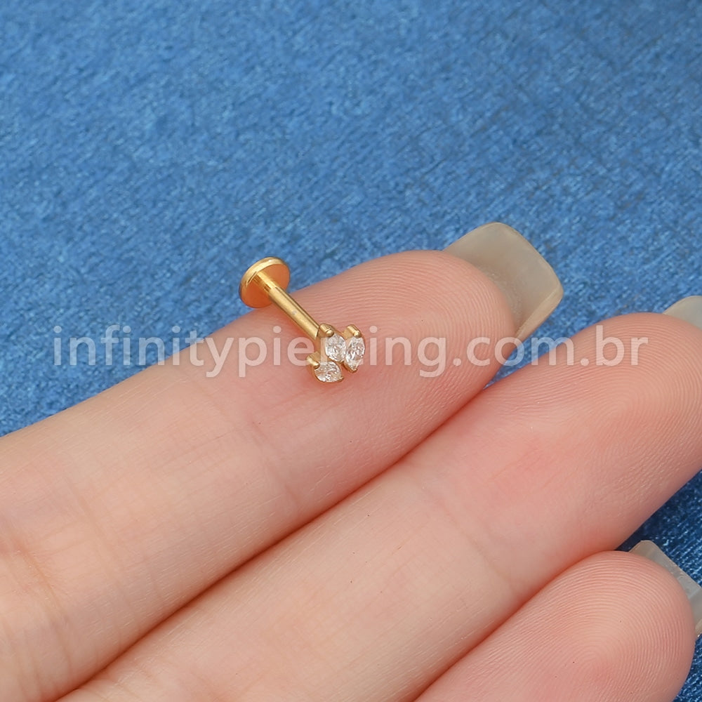Piercing Labret Titânio Trio Zircônias Cravejadas