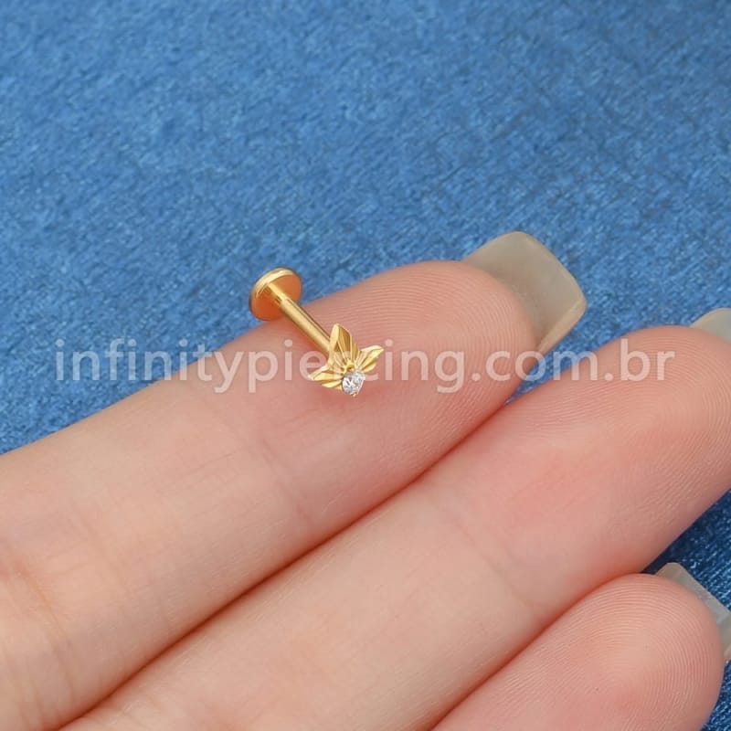 Piercing Labret Titânio Meia Estrela Zircônia