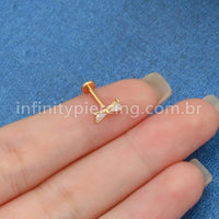 Piercing Labret Titânio Laço Zircônias Cravejadas